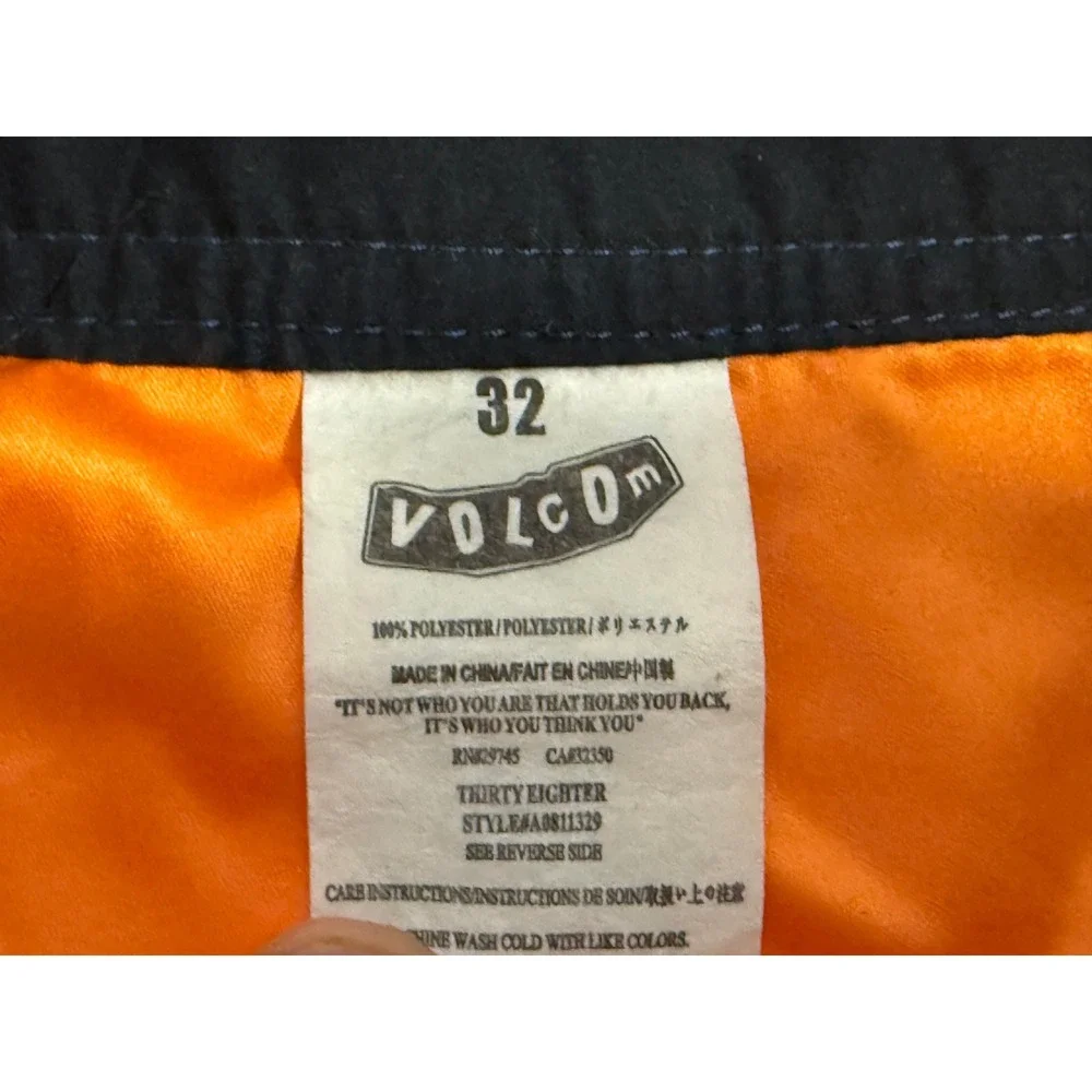Volcom Board Shorts Mens 32 Orange Navy Blue Cinch Fly Swim Trunks A0811329